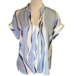 Blue and white print blouse